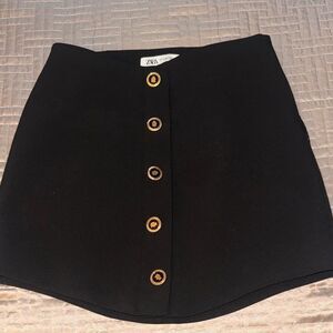 Zara Black Mini Skirt with Gold Buttons